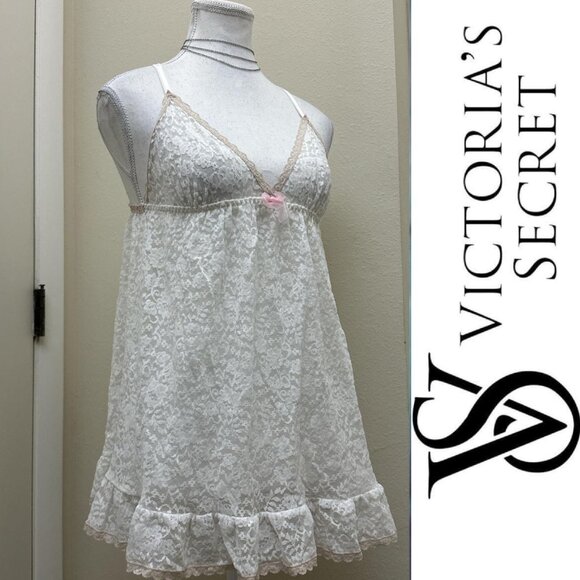 Victoria's Secret | White and Cream Lace Babydoll Slip | Size Large - Picture 1 of 12